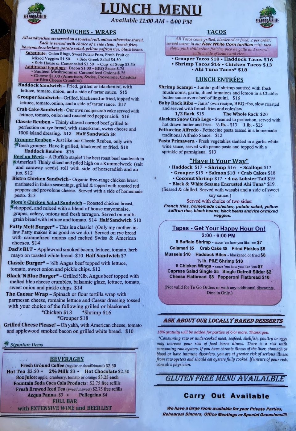Dinner menu page for turf dishes.