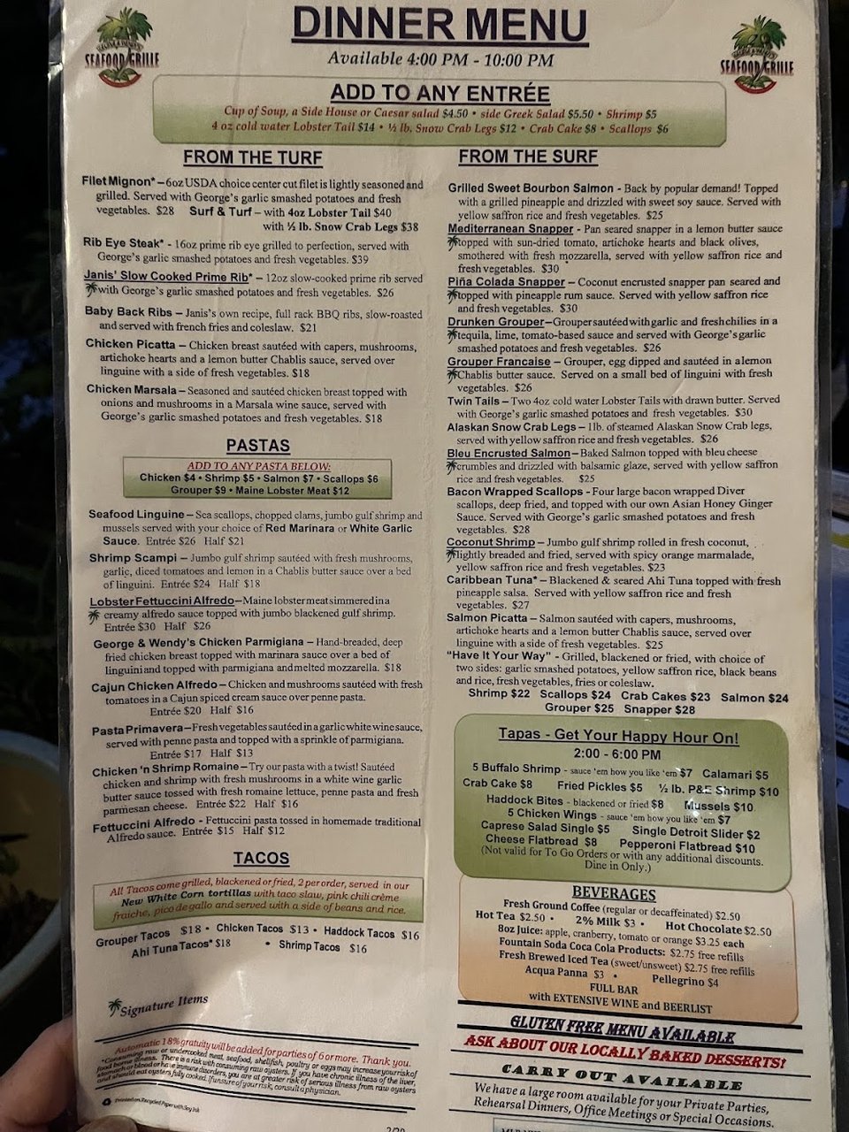 Simple menu layout from an American restaurant.